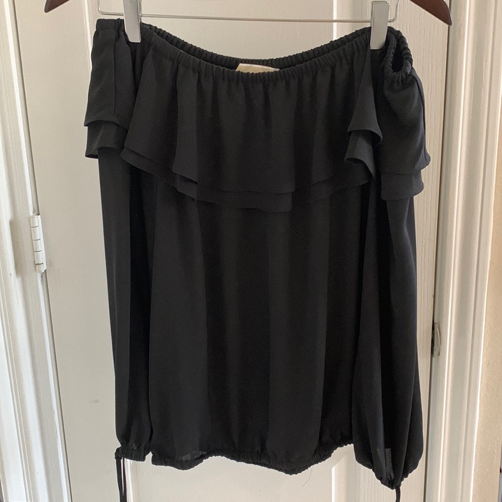 Michael Kors black ruffle off the shoulder long sleeve blouse size S